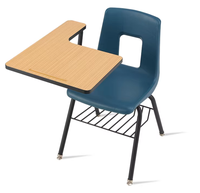 Chaise de formation avec tablette d'écriture et panier, fauteuil en bois avec structure métallique, siège scolaire à hauteur fixe