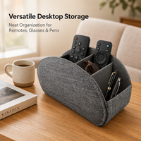 Organisateur de télécommandes en tissu, boîte de rangement de bureau demi-ronde avec plusieurs compartiments pour les télécommandes de téléviseur et de climatiseur
