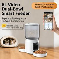 Distributeur automatique intelligent portable 6L à 2 compartiments pour animaux de compagnie, avec caméra, contrôle à distance par application, alimentation programmée, écran LCD, étanche