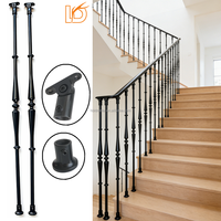Poteau d'escalier en métal rond noir de 16 mm, nouveau design LD Metal, balustre en fer forgé avec accessoires pour rampe d'escalier en bois intérieure