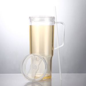 Gobelet à bière transparent en plastique à double paroi de 40 oz avec poignée, couvercle anti-fuite et paillettes d'huile DIY, verre transparent - Product Image 4