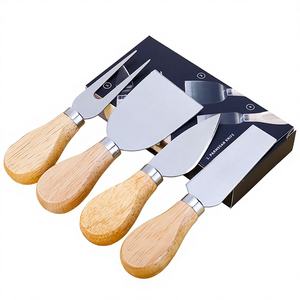 Ensemble de couteaux à fromage de luxe en acier inoxydable avec manches en bois, écologiques, compatibles lave-vaisselle, outils de découpe et de service pour la cuisine - Product Image 1