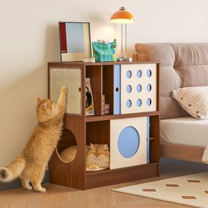 Ensemble de meubles pour chat trois en un avec rangement et toilette pour chats de grande taille, design rectangulaire multifonctionnel - Product Image 4