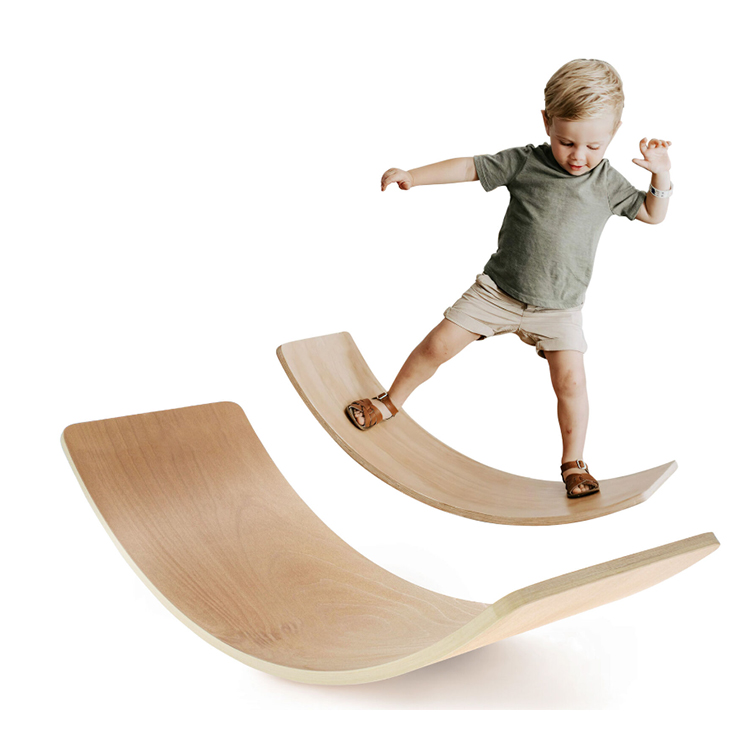 Bebê personalizado De Madeira Wobble Balance Board 37in Curvy Balance Rocker Board Placa De Brinquedo De Madeira