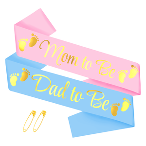 2 packs de décorations de bannière Delphinus pour baby shower et Saint-Valentin, lettres en satin <span class=keywords><strong>bleu</strong></span> et rose avec feuille d'or pour future maman et futur papa, cadeaux de fête - Product Image 1