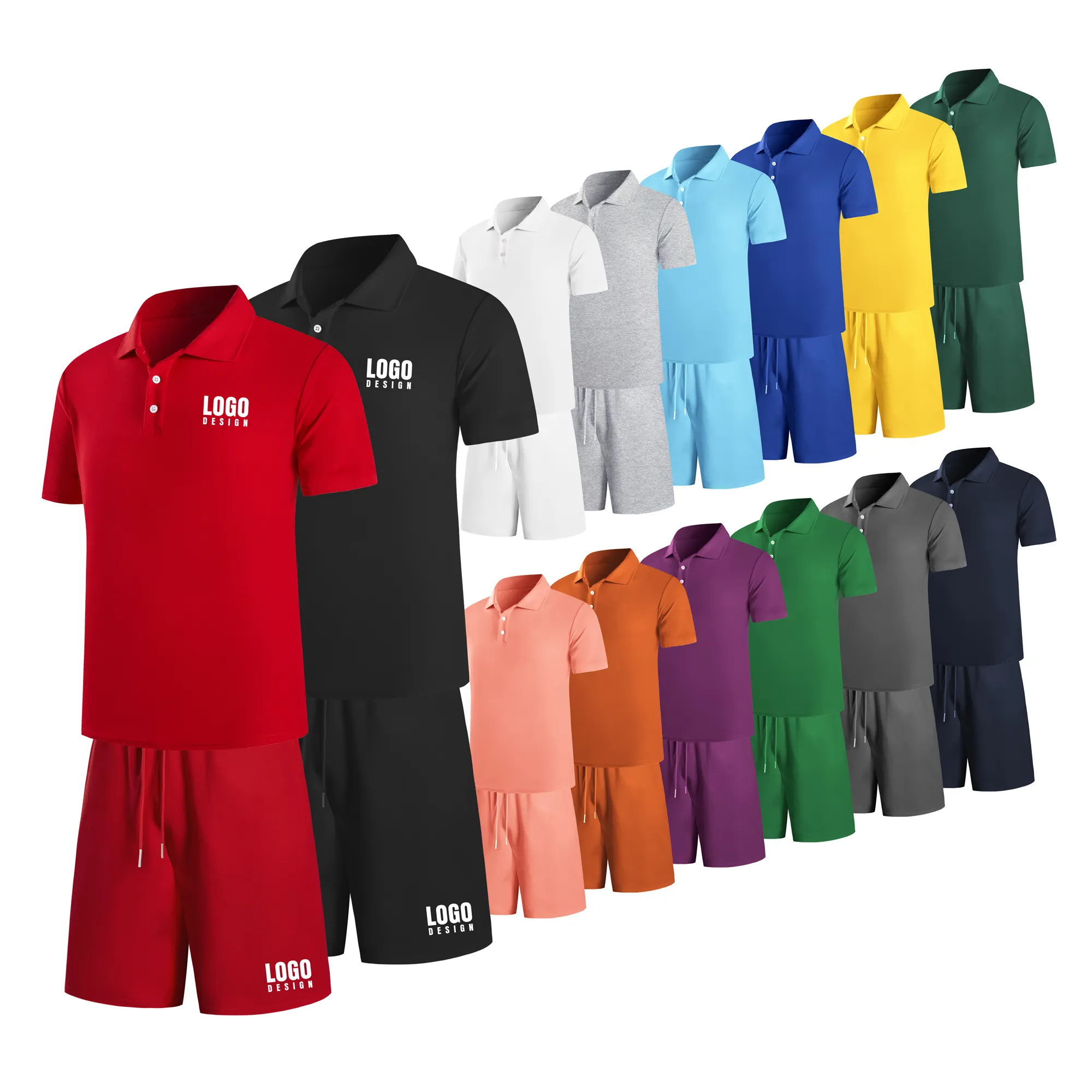 カスタムロゴサマーカラーブロックメンズサッカートレーニングジョギングスーツ2個スーツTシャツとショートセットメンズショーツセット