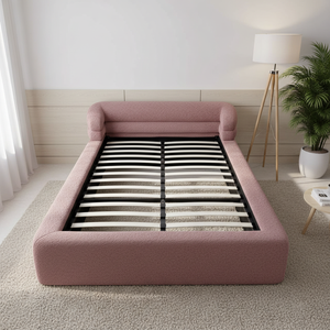 Base de Cama Estilo Nórdico al por Mayor, Personalizable, con Tapizado de Tela Rosa Tipo Teddy y Cabecera Redondeada para Hogar/Hotel - Product Image 1