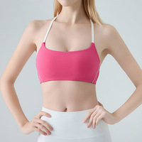 Soutien-gorge de sport sans couture pour femme, bretelles contrastées, maintien élevé, rembourré, fitness, yoga, coupe courte, séchage rapide, nylon, élasthanne, pour la gym