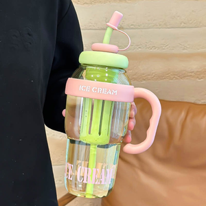 Bán buôn 1200ml Cà Phê chai nhựa dễ thương công suất lớn lớn bụng cup với rơm và trà lọc - Product Image 2