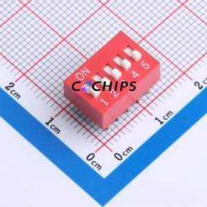 DS-5-R-T DIP Switch Through hole Component (THT),P=2.54mm Switch Flat Toggle, Raised Type Single Pole Single Throw 5 2.54mm - Product Image 1