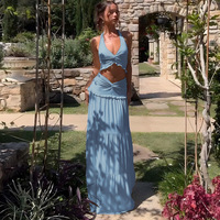Conjuntos de Dos Piezas en Stock: Top Halter sin Mangas con Volantes y Vestido Cruzado, Conjuntos Coordinados de Moda, Ropa Coquette para Mujer
