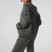Ensemble pull et pantalon pour femmes en coton personnalisé en usine OEM ensemble 2 pièces pull et pantalon pour femmes en tricot rouge gris surdimensionné