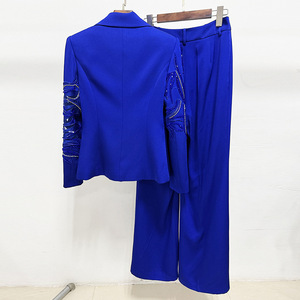 Conjunto de <span class=keywords><strong>Traje</strong></span> Azul Rey para Mujer al por Mayor OEM, Blazer con Cuentas y Pantalones, Elegante, Formal, a Medida, para Oficina y Eventos Nocturnos - Product Image 3