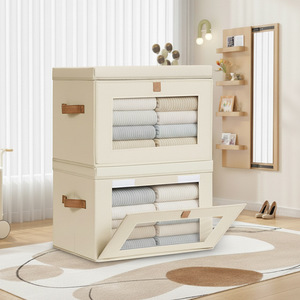 Clothing Organizer Storage <b>Box</b> With Visible Window Beige 42x30x28cm Rectangle Folding For <b>Clothes</b> - Product Image 3