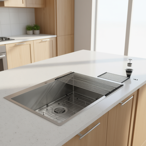 Fregadero de Cocina de Acero Inoxidable 304, Estilo Rústico, 33x22 Pulgadas, de un Solo Tazón, Empotrable, Calibre 16, Superficie Cepillada, Sin Grifo - Product Image 2