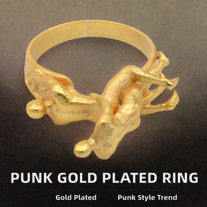BEST <b>Gold</b> Plated Brass <b>Rings</b> Textured Figural <b>Cocktail</b> <b>Ring</b> Trendy Statement Finger Jewelry for Party Gift - Product Image 2