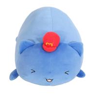 Boneka Kucing Bulat Biru Lucu dengan Dekorasi Merah, Bantal Hewan Isi Lembut dan Empuk, Boneka Kartun Custom untuk Hadiah