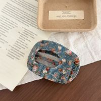 Accessoires de style français pour femmes et filles, pinces à cheveux plates en denim bleu à imprimé floral rose, grande taille