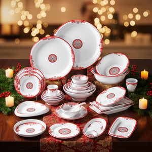 La nouvelle assiette à dîner en mélamine rouge et blanche de style chinois écologique 2025 est la vaisselle et l'assiette les plus populaires - Product Image 1