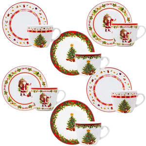 Set di 6 tazze di natale Festive con piattini regalo per le vacanze - Product Image 1