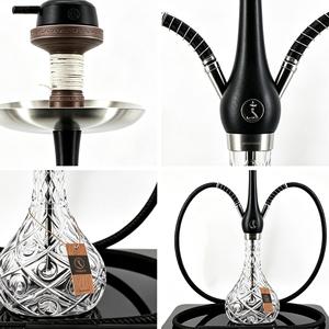 Set de Hookah de Vidrio Negro con Doble Manguera y Base Metálica, Chiminea para Lounge Bar - Product Image 3