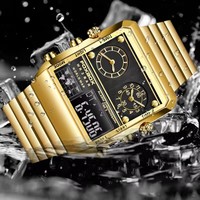 Montre à quartz double pour homme Lige FB0011, bracelet en acier inoxydable, chronographe numérique multifonction, montre-bracelet sport OEM ODM