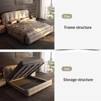 Lit en cuir de luxe de style minimaliste avec rangement Cadre de lit gris élégant italien Dernier ensemble de lit King rembourré de créateur pour hôtel