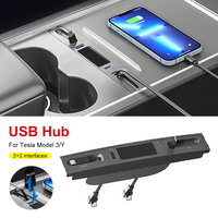 Pengisi Daya Mobil Kustom Konsol Tengah QC3.0 27W Pengisian Cepat dengan Kabel Adapter Retractable USB Hub untuk Penggunaan Laptop Tesla Model 3/Y