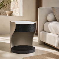 Table de chevet ronde moderne en bois avec tiroir en pierre fumée, meuble de chambre durable et stable, mobilier de maison