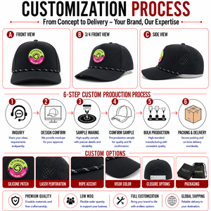 Casquette de golf 5 panneaux avec logo en silicone personnalisé, haute qualité, faible MOQ, fermeture Velcro, séchage rapide, légère, durable, unisexe - Product Image 2