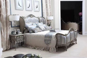 Palais italien meubles français bois massif sculpté peinture craquelée rococo 2m lit double 1.8m mariage sculpté lit traîneau - Product Image 3