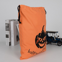 Sac à cordon d'Halloween orange avec imprimé citrouille Jack O'Lantern effrayant pour la fête d'Halloween des enfants, idéal pour les friandises ou comme sac cadeau
