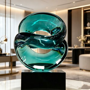 CP025 Escultura Abstracta Moderna <span class=keywords><strong>de</strong></span> Resina Epoxi Resistente a los Arañazos, Adorno Transparente <span class=keywords><strong>de</strong></span> Doble Bucle Retorcido para Vestíbulo <span class=keywords><strong>de</strong></span> Espacios Públicos - Product Image 1