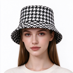 Houndstooth <b>Bucket</b> Hat Polyester Cotton Canvas Classic Plaid Unisex Spring Summer Lightweight Daily Street Beach Travel Fishing - Product Image 1