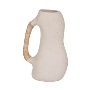Vaso curvo in ceramica con manico intrecciato per decorazioni per la casa in stile boho - Product Image 1