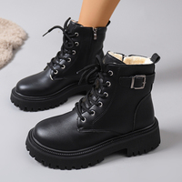 Bottines à plateforme épaisse pour femmes, à lacets, avec fermeture éclair latérale, doublure en polaire, décor à boucle, chaussures d'hiver à la mode, 2 couleurs