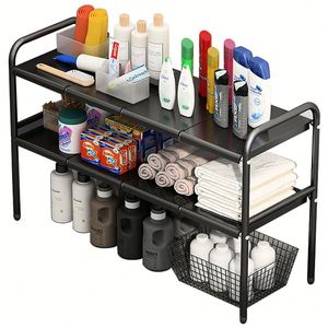 2 Tier Removable Panel Metal Carbon Steel Extendable Multilayer Under Sink Pot <b>Pan</b> Organizer Rack Shoes Rack - Product Image 2