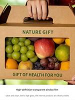 Umweltfreundliche Recycelbare Obst-Papierbox Tragbare Flachpackung mit Griff Transparentes Fenster Vierfarbig Bedruckter Wellpappe-Karton