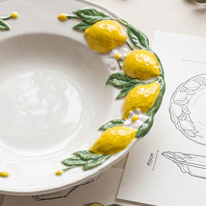 <span class=keywords><strong>Platos</strong></span> de cerámica pintados a mano de 9 pulgadas para servir sopa y pasta, con relieve de limón, diseño vintage en relieve, estilo mediterráneo, <span class=keywords><strong>platos</strong></span> para restaurante - Product Image 3