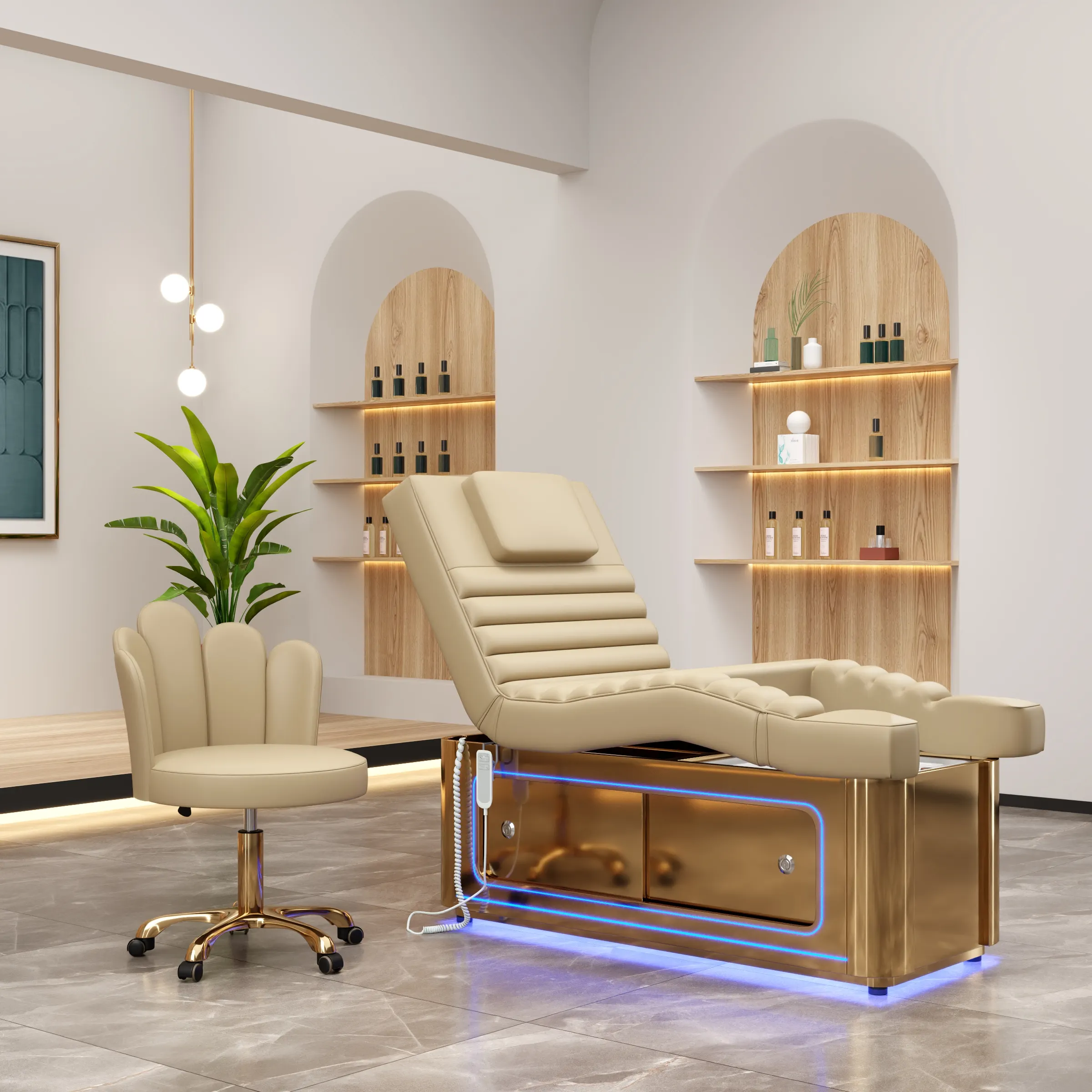 Mới Nhất Thiết Kế LED Chân Spa Trên Khuôn Mặt Giường Kem Vàng Da Vẻ Đẹp Cho Salon Vẻ Đẹp Trên Khuôn Mặt Spa Massage Móng Chân Giường