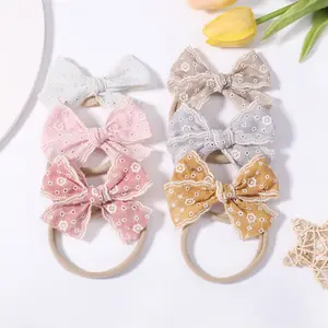 Baby Girls Lace Headbands Hair Bows Nylon Hairbands for Newborn Infant Toddlers and kids Hair Accessories Supplier