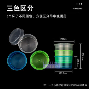 ถ้วยยาสามสีพร้อมฝาปิด กล่องเก็บยาสำหรับจ่ายยาประจำวัน - Product Image 4