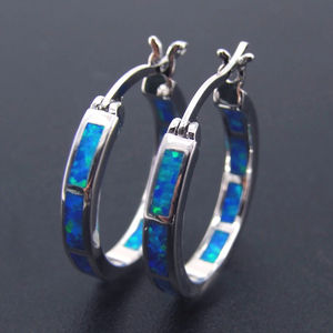 Elegante Pendiente de Aro de Ópalo Sintético de 20 mm, Plata 925 al por Mayor con Baño Clásico de Oro y Rodio, Regalo Perfecto para Bodas de Mujer - Product Image 1