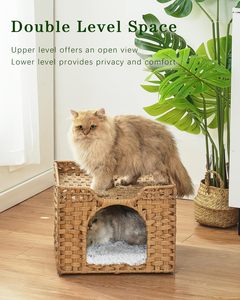 Camas para Gatos, Casa para Gatitos de Interior, <span class=keywords><strong>Cueva</strong></span> para Gatos de Ratán Tejida a Mano, Cubo para Mascotas, Casas Grandes para Gatos, Cama Individual, Alfombra Plegable, Escondite - Product Image 2