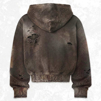 Sweat à capuche court 100% Coton délavé à l'acide, effet soleil, avec fermeture éclair, imprimé personnalisé 2026, strass, effet usé, trou, style Y2K, veste à capuche entièrement zippée