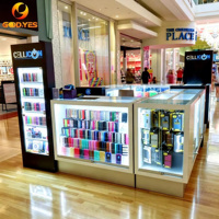 Kiosque d'éclairage LED personnalisé pour accessoires de téléphonie mobile, présentoirs de comptoir en verre pour téléphones, pour centres commerciaux