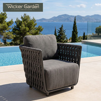 Fauteuil d'extérieur tressé sur mesure avec coussins épais, chaise longue moderne pour patio, vente en gros