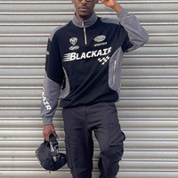 Sweat-shirt de course à fermeture éclair 1/4 pour homme, imprimé moto brodé, poches, demi-zip, patchwork, pour la course de printemps