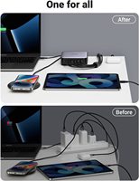 Ugreen adapter pengisi daya 200W, pengisi daya Cepat USB C Desktop Nexode 6 port GaN PD dengan kabel pengisian daya 3 kaki