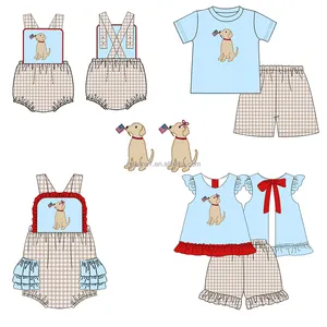 High Quality Kids Clothing July 4th Applique Girl Outfits Cute Flutter Sleeves Spring Girls Sets